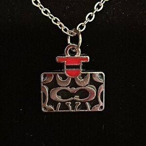 Coach Perfume Bottle Pendant on 20” Stainless Chain  black/red/silver